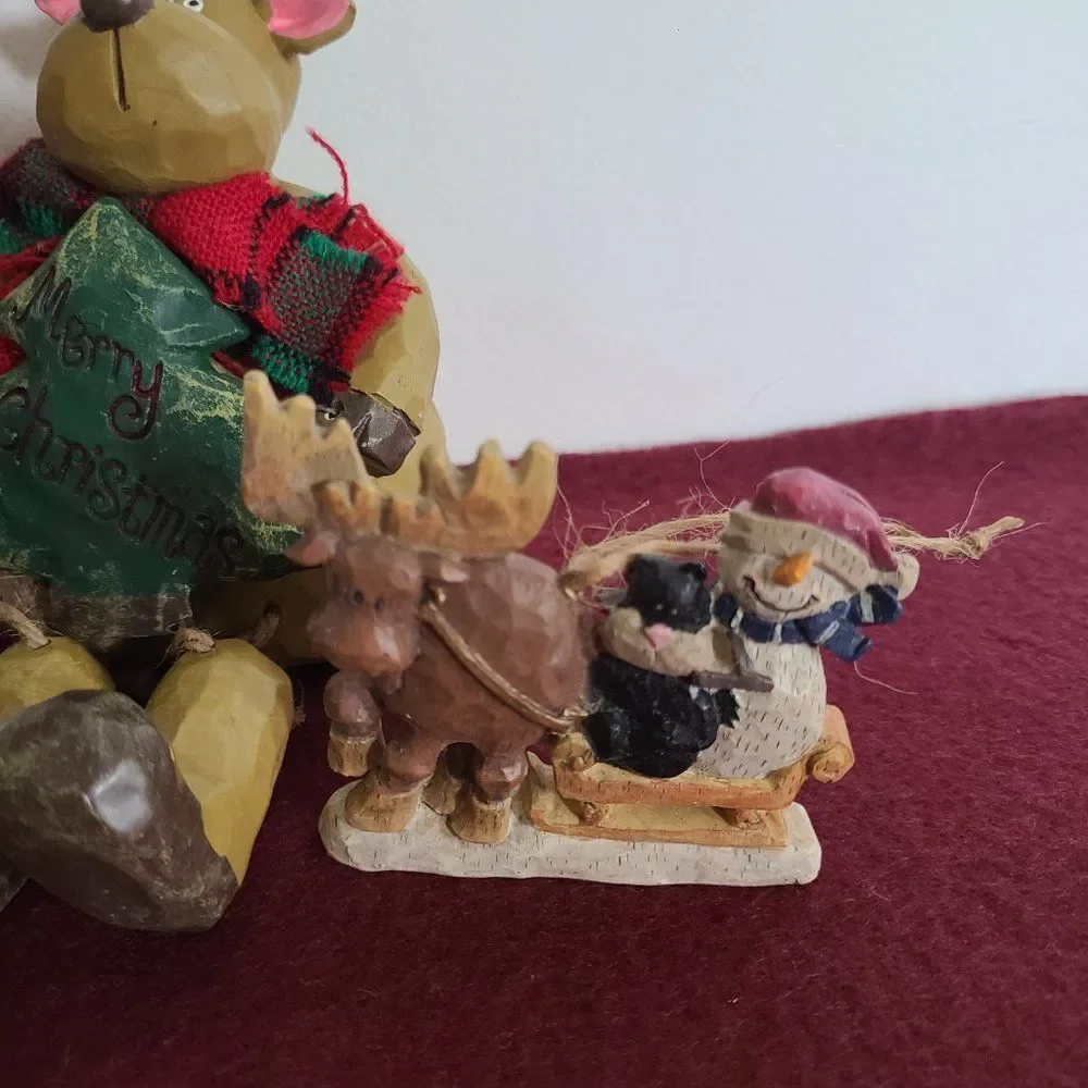 Vintage Christmas Animals Ornaments and Stocking Hanger Bundle Nine Items Lot